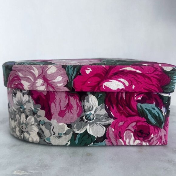 Heart-Shaped Floral Fabric Box Storage Trinkets Jewelry Keepsakes Dressing Table - Picture 6 of 12